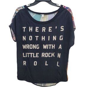 Express Nothing Wrong With Rock‎ N Roll Oversized Photo Collage Sheer Back Top S